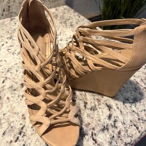 Elegant Beige Strappy Wedge Sandals